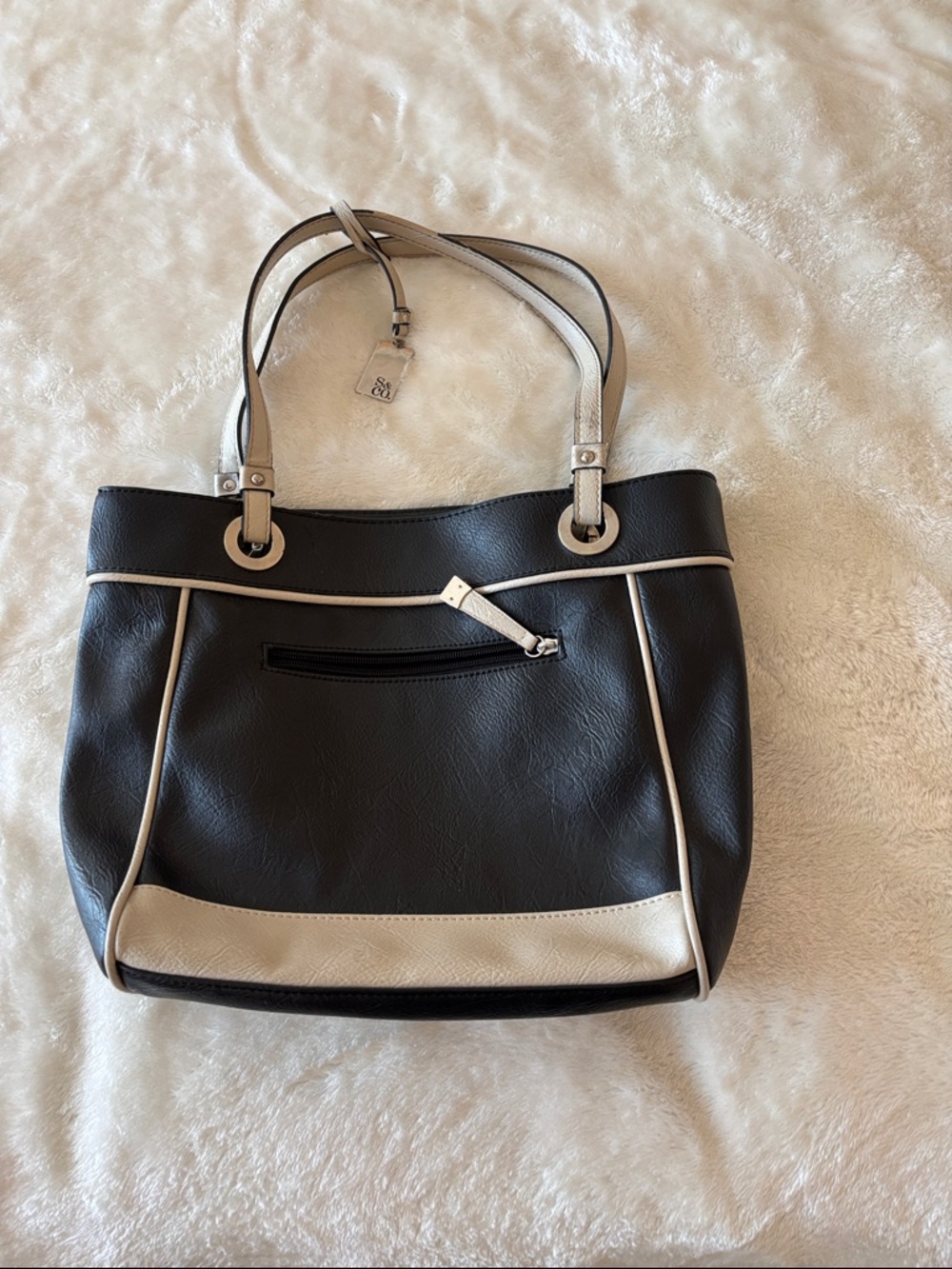 Style & Co. Black and Cream Tote Bag with Silver Hardware